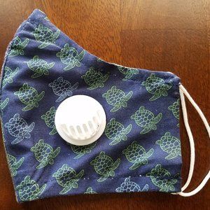 Face Mask ADULT Airflow Valve Navy Big Turtles